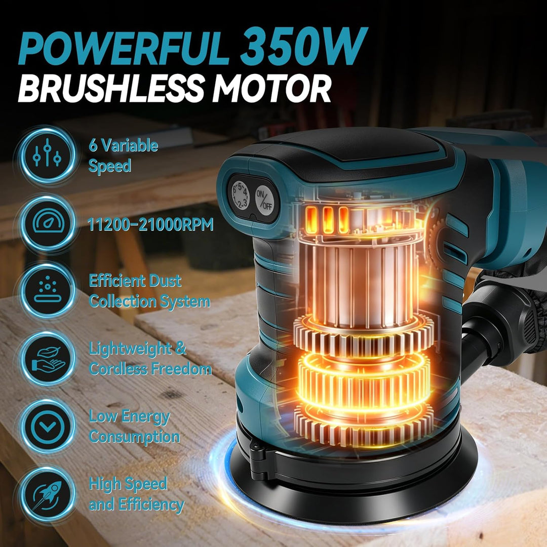 Bürstenloser Exzenterschleifer, kompatibel mit Makita 18V, 125 mm Brushelss Elektrischer Handschleif