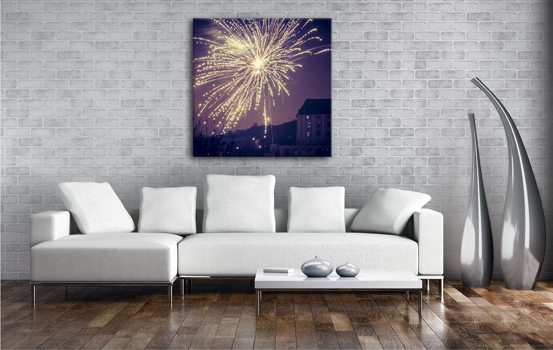 deyoli grosses Feuerwerk am Himmel Format: 60x60 als Leinwand, Motiv fertig gerahmt auf Echtholzrahm
