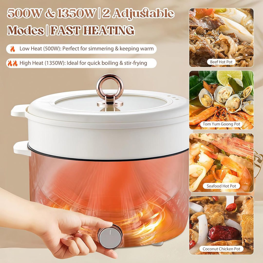 Elektrischer Hot Pot mit Dampfeinsatz, 5L Elektrische Hot Pot, 1350W Hotpot Topf, Tragbare Antihaft