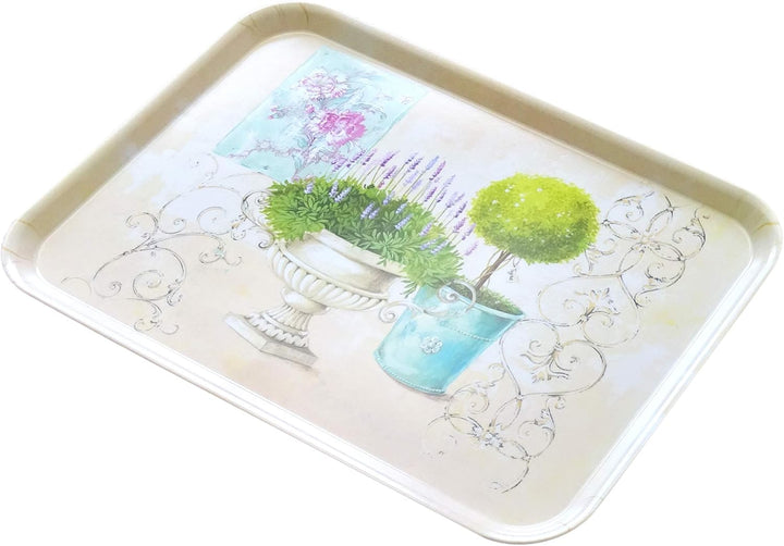 Lashuma Geschirr Tablett stapelbar, Modernes Grilltablett gross 45x31 cm, Druck: Garten, Melamintabl