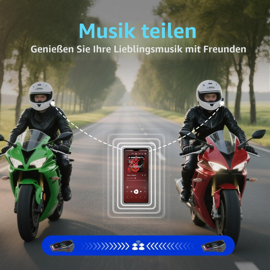 EuroFone Motorrad Bluetooth Headset, Motorrad Bluetooth Intercom Kommunikationssystem mit LED-Bildsc