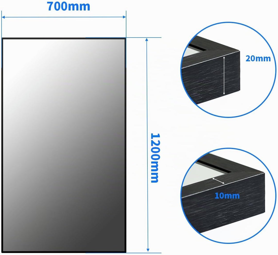 Boromal Spiegel Schwarz 120x70cm Rechteckiger Wandspiegel mit Aluminiumrahmen für Badezimmer 120L x