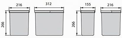 Emuca - Recycle Behälter für Küchenschublade, Höhe 266, 1x15L + 2x7L, Anthrazitgrauer Kunststoff, Ku