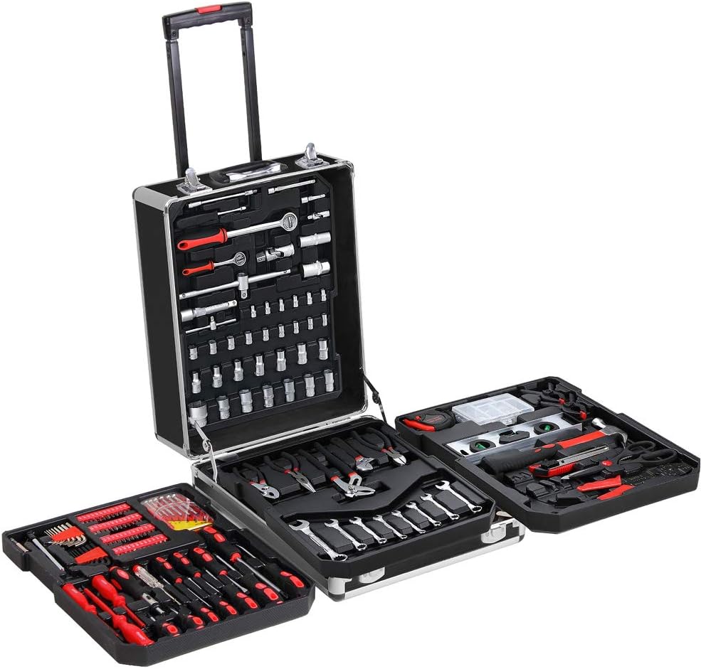 MONZANA® 899tlg Werkzeugtrolley CrV-Stahl Werkzeugkoffer Aluminiumkoffer mit Rollen Teleskopgriff Ab