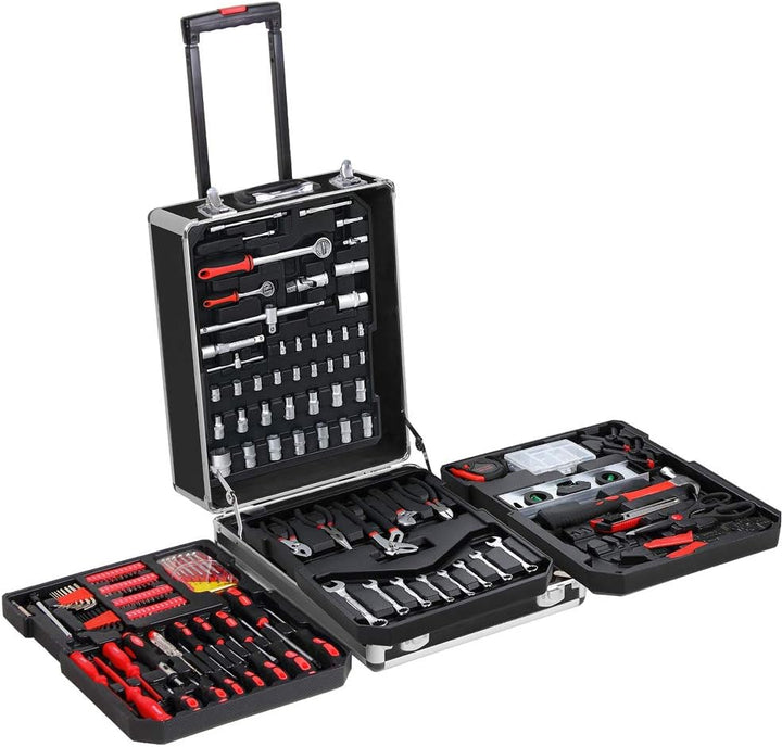 MONZANA® 899tlg Werkzeugtrolley CrV-Stahl Werkzeugkoffer Aluminiumkoffer mit Rollen Teleskopgriff Ab