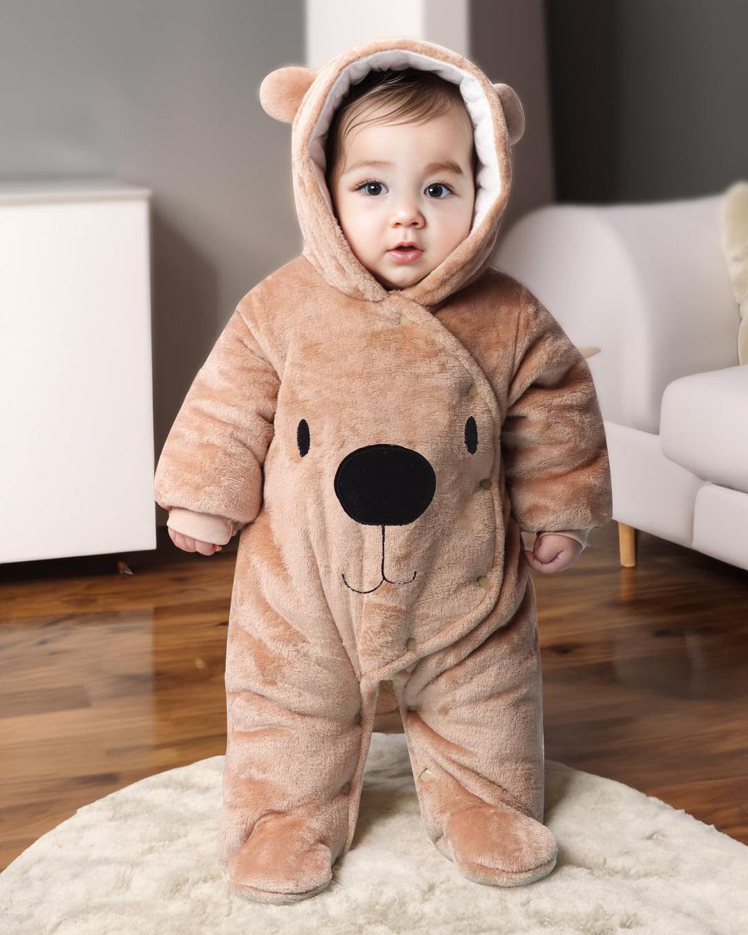 Baby Overall Winter mit Kapuze Baby Schneeanzug Flanell Strampler Winter Spieler Spielanzug mit Füss