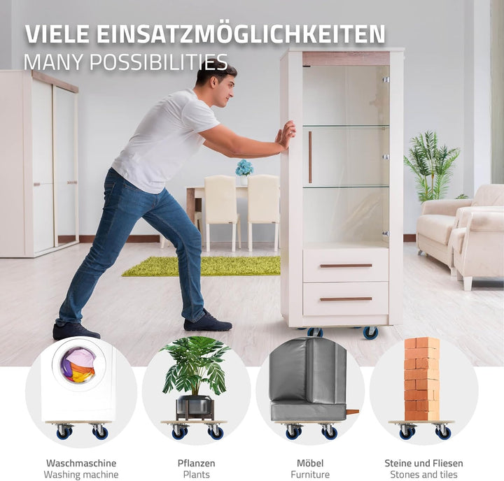 ECD Germany 2er Set Transportroller mit 2X Feststellbremse, 35x50 cm, 800kg Siebdruckplatte, PP-Räde