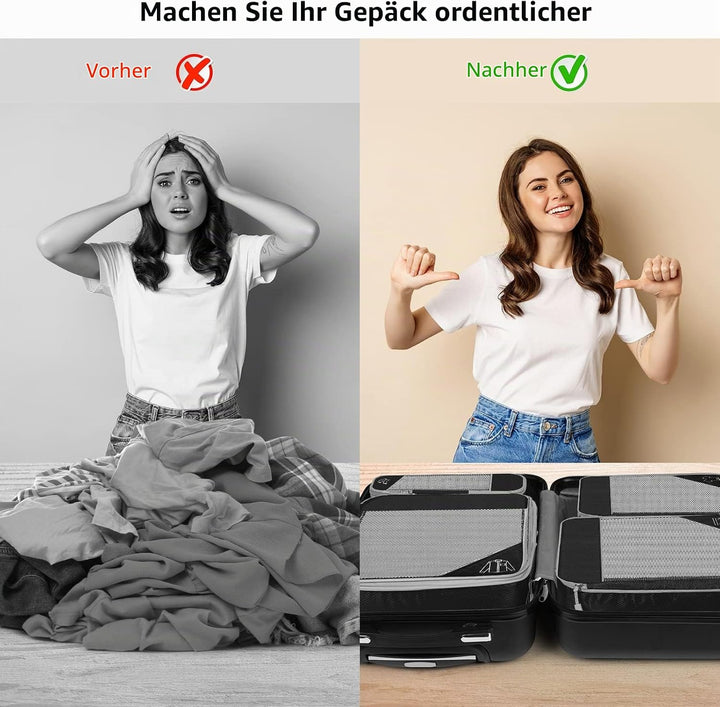 Koffer Organizer Set 7-teilig, Packtaschen mit Kompression, Compression Packing Cubes für Rucksack u
