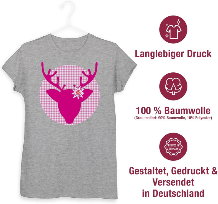 Shirtracer - Shirt Damen - Kompatibel mit Oktoberfest - Hirsch Edelweiss, S