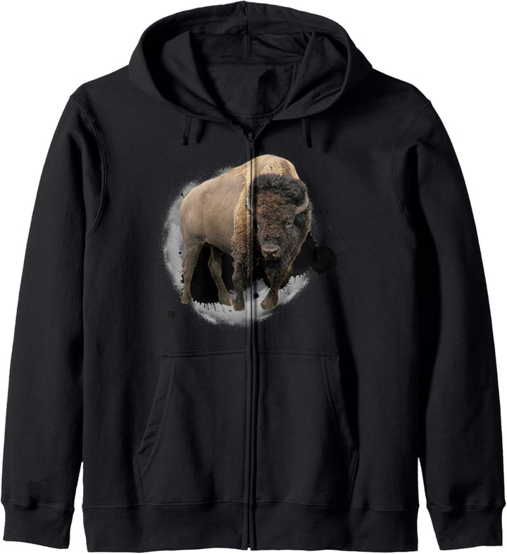 Bison Büffel Rind Design Illustration Geschenk Kapuzenjacke