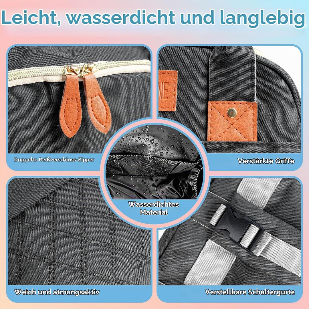 Wickeltasche Rucksack，Wickelrucksack Gross，Multifunktional Diaper Bag mit Mobiler Wickelauflage，Wass