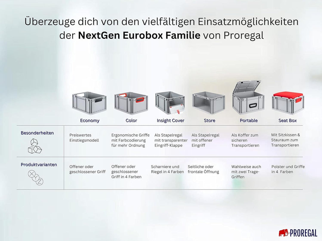 PROREGAL Eurobox NextGen Grip | HxBxT 12x40x60cm | 23 Liter | Griffe offen | Grau | Eurobehälter, Tr