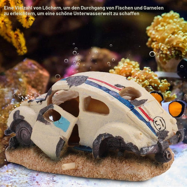 Pssopp Dauerhaftes Simulationsharz Auto Aquarium Dekorationen Simulation Beschädigter Autoschutz Aqu
