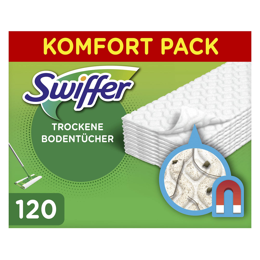 Swiffer Bodenreiniger Trockene Bodentücher, 120 Stück, Ideal für Staub, Tierhaare & Allergene, Weiss