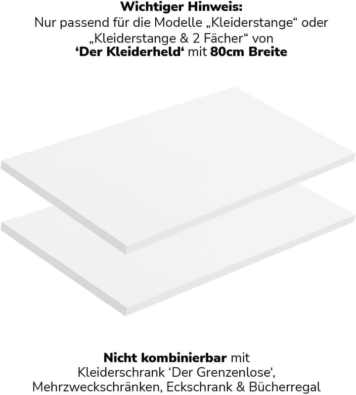mokebo® Einlegeböden für Kleiderschränke aus Holz 'Die Kleiderheld' in weiss, in 76.5x1.50x47.5 (B/H