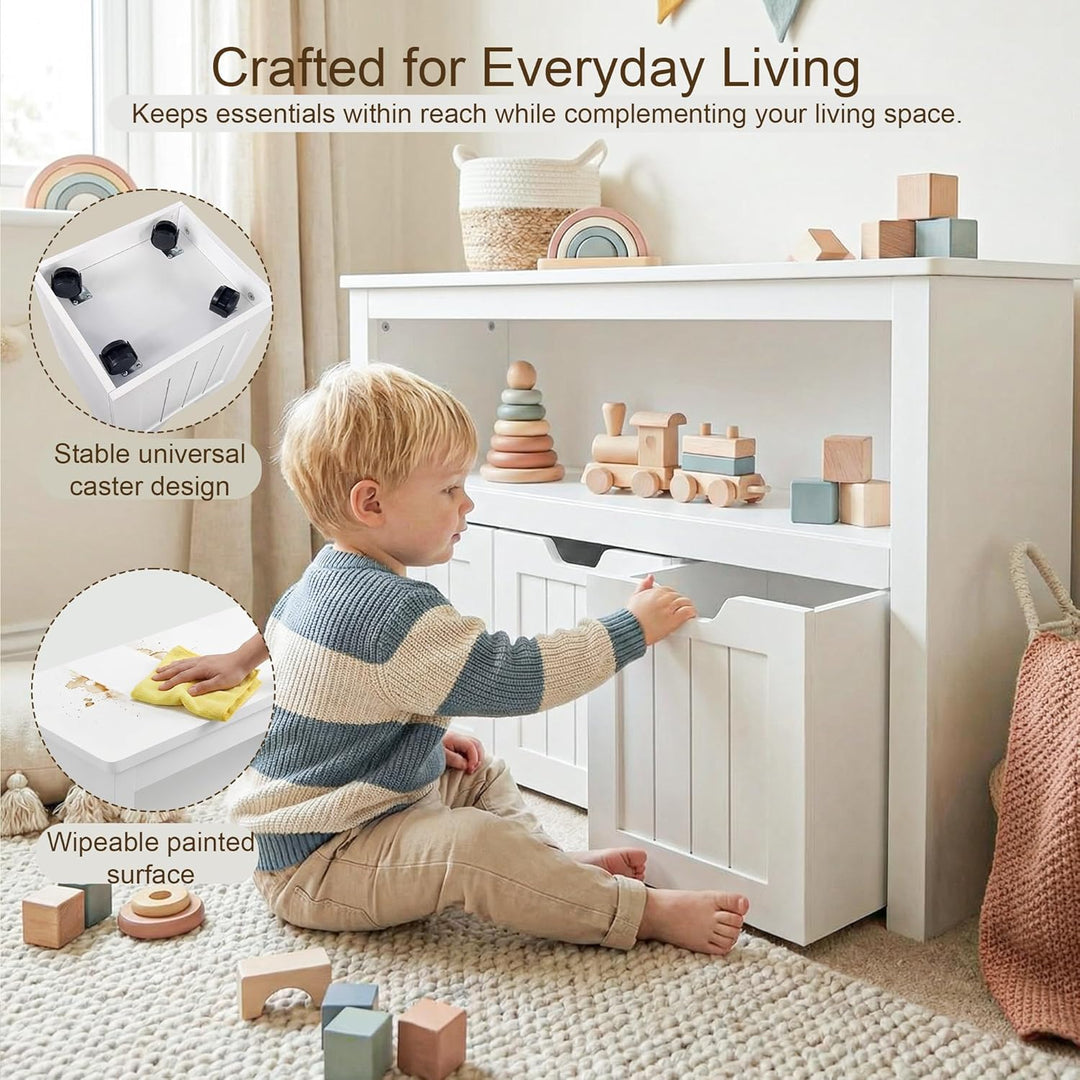 Leeshyah Kinderregal mit Boxen, Spielzeugregal Kinderzimmer mit 3 Rollboxen, Kinder Bücherregal und