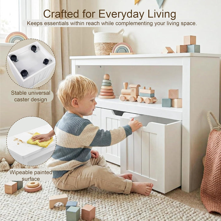 Leeshyah Kinderregal mit Boxen, Spielzeugregal Kinderzimmer mit 3 Rollboxen, Kinder Bücherregal und