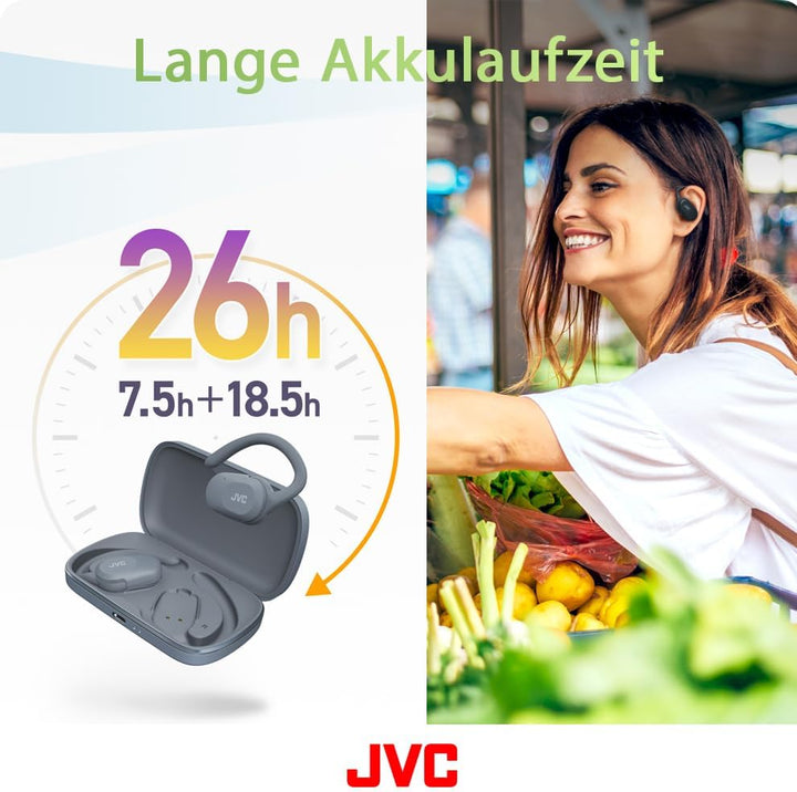 JVC Nearphones HA-NP40T-A, True Wireless Ohrhörer, Open Ear Design, Verstellbarer Ohrbügel, 16 mm Tr