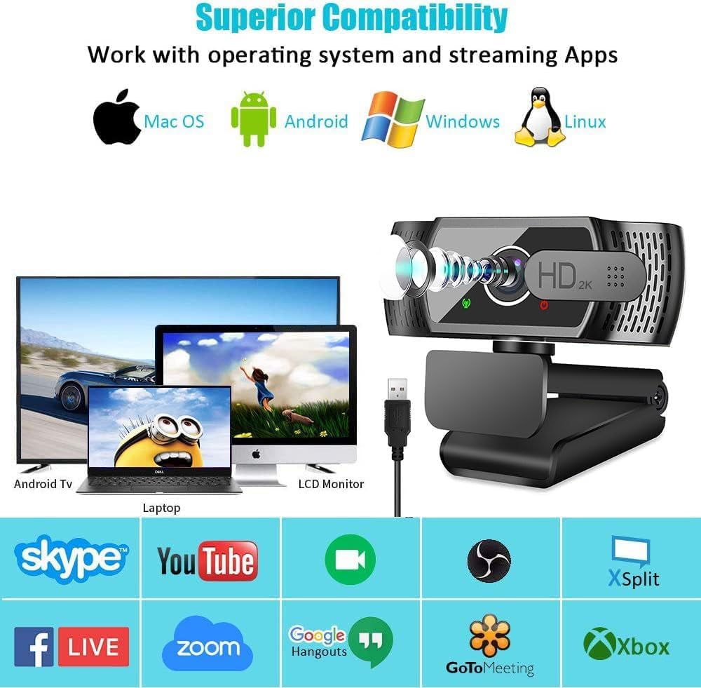 Full HD1080P Webcam mit Mikrofon und Stativ, Automatischer Lichtkorrektur, Neefeaer USB PC Webcam mi