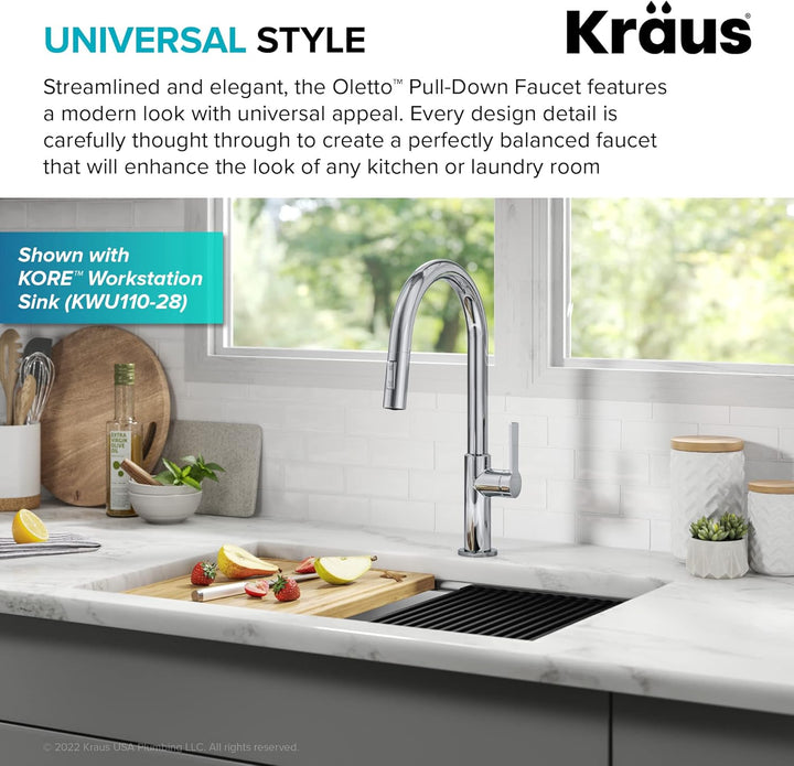 Kraus Oletto KPF-2820CH Einhebel-Küchenarmatur, heunterziehbar, in Chrom Wasserhahn Chrom, Wasserhah