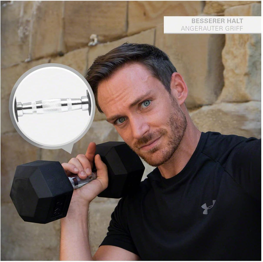 Sport-Tec Hex Kompakthantel aus Gummi, Stück, 1-30 kg Hexagon-Hantel, Krafttraining, Fitness Hantel,