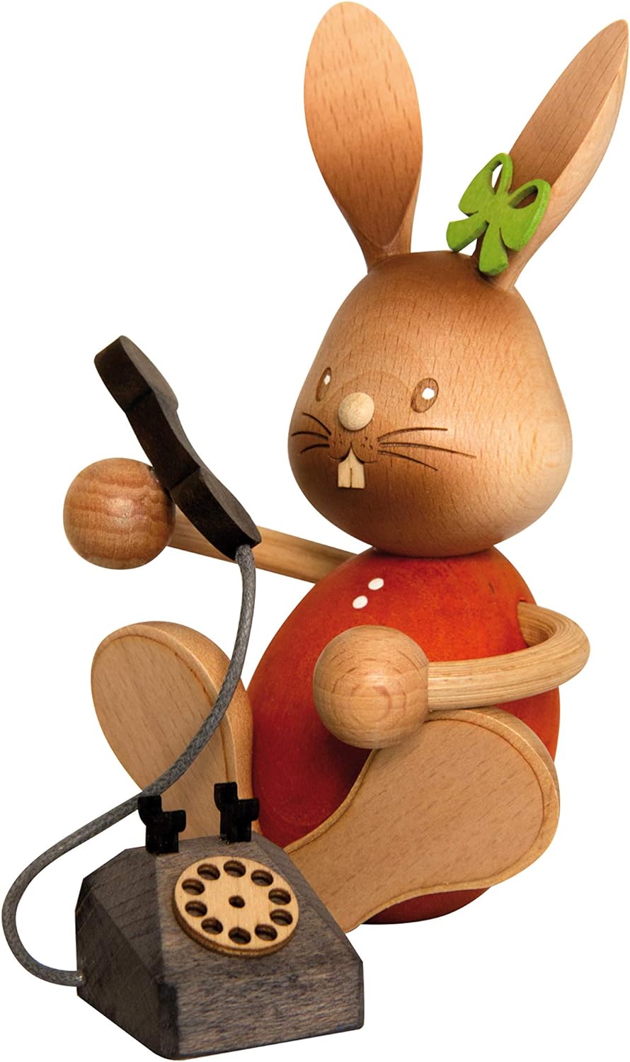 Drechslerei Kuhnert - Osterdekoration/Osterhase - Stupsi Hase mit Telefon - 12cm - aus Holz - Made i