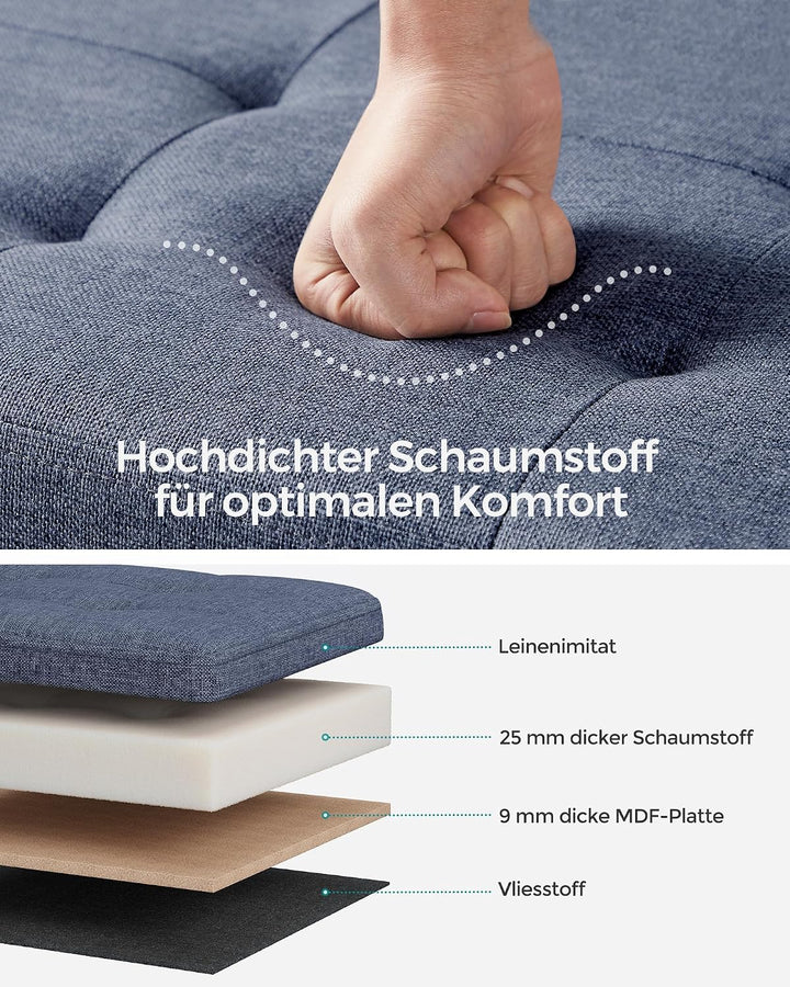 SONGMICS Sitzhocker mit Stauraum, klappbare Sitzbank, 38 x 110 x 38 cm Fussbank, Aufbewahrungsbox, b