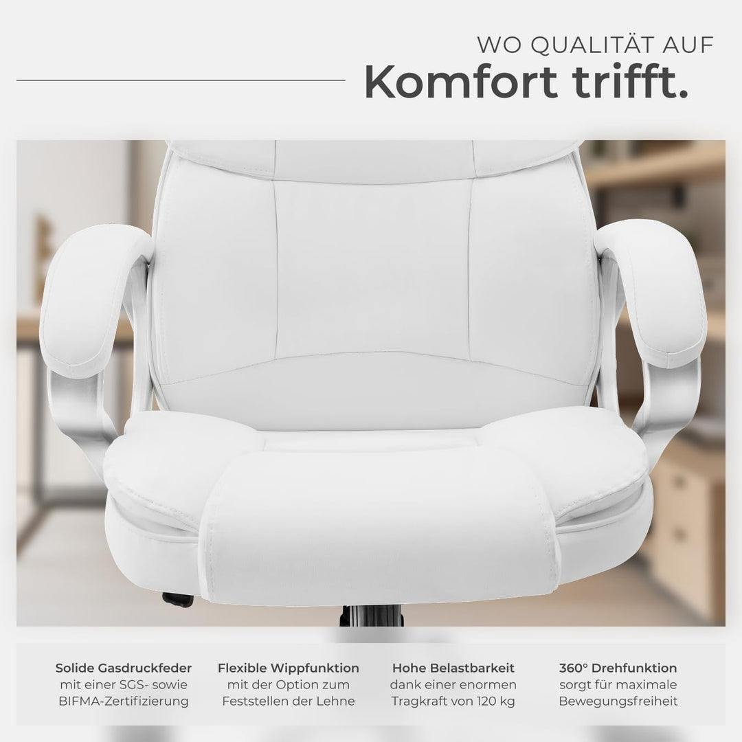 tectake® Chefsessel, Bürostuhl mit 12 cm Polsterung, Schreibtischstuhl mit Armlehnen & Wippfunktion,