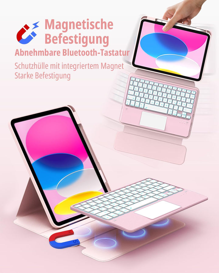CACOE Drehbare Hülle mit Tastatur für iPad (A16) 11/10 Generation (11/10.9 Zoll) 2025/2022 mit Touch