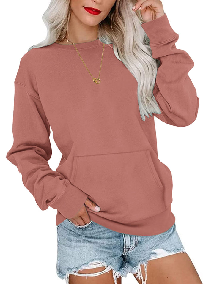 WNEEDU Damen Langarmshirts Lässige Sweatshirts mit Taschen Orange Pink S, Orange Pink S