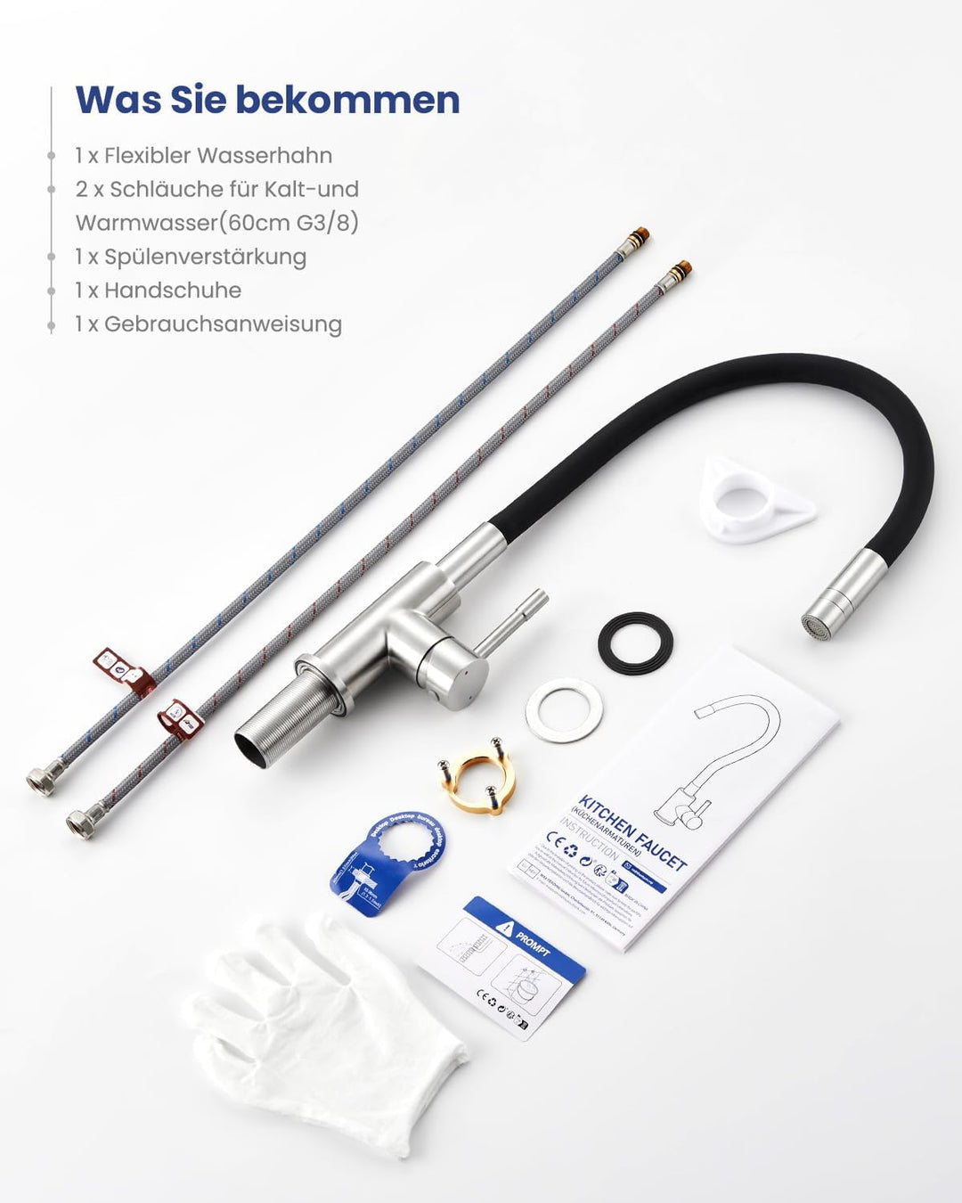 Sofetiy Flexible Küchenarmatur Schwarz, Wasserhahn Küche mit 2 Wasserstrahlen, Mischbatterie Küche S