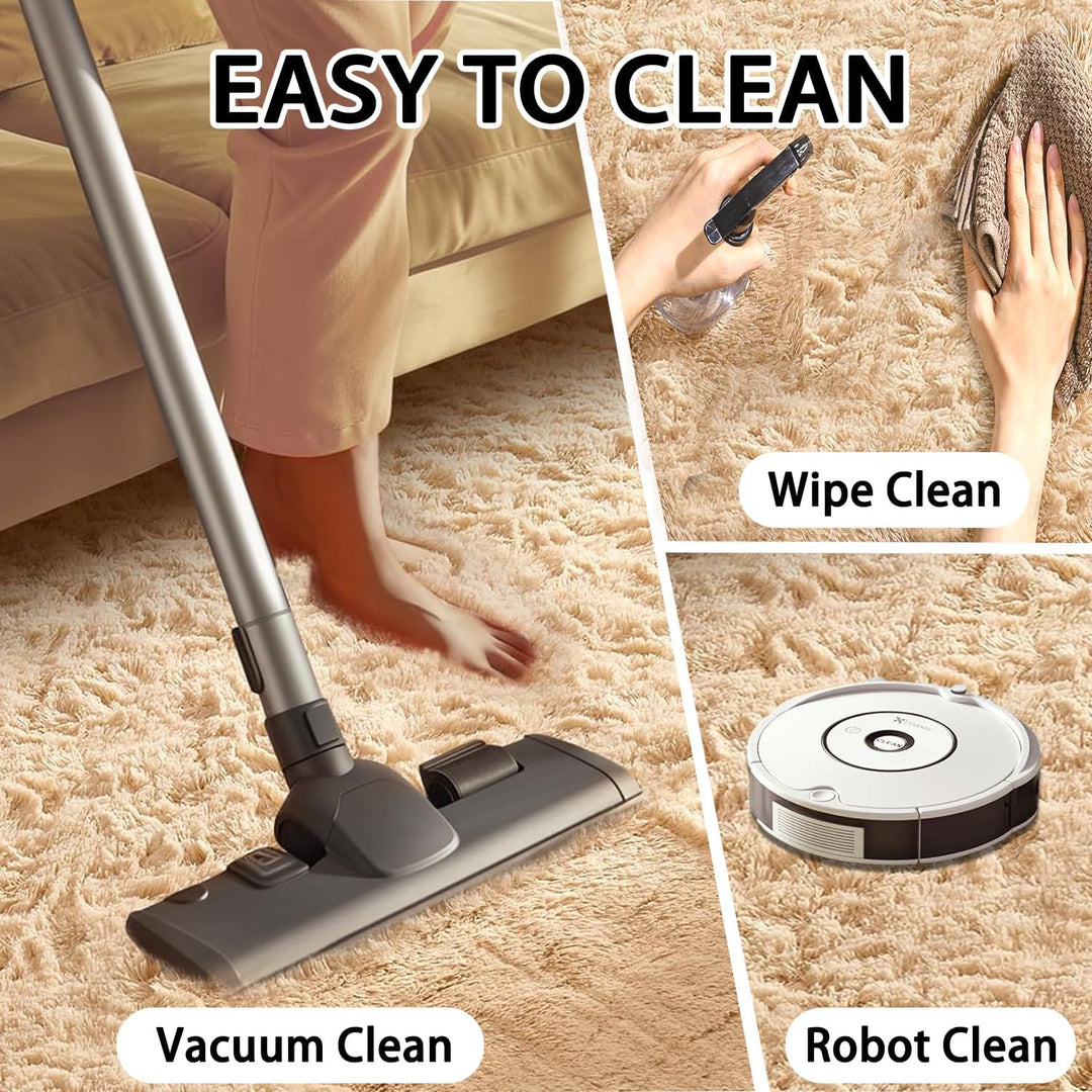 Flauschige Teppiche,Weiche Hochflorteppiche,rutschfeste Beige Teppiche für Wohnzimmer,Wohnzimmer,Kin
