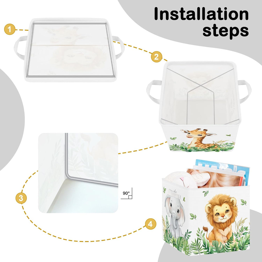 30cm Aufbewahrungsbox 3 Stück Waldtiere Aufbewahrungskorb Kinder Faltbar Löwe Giraffe Elefant Aufbew