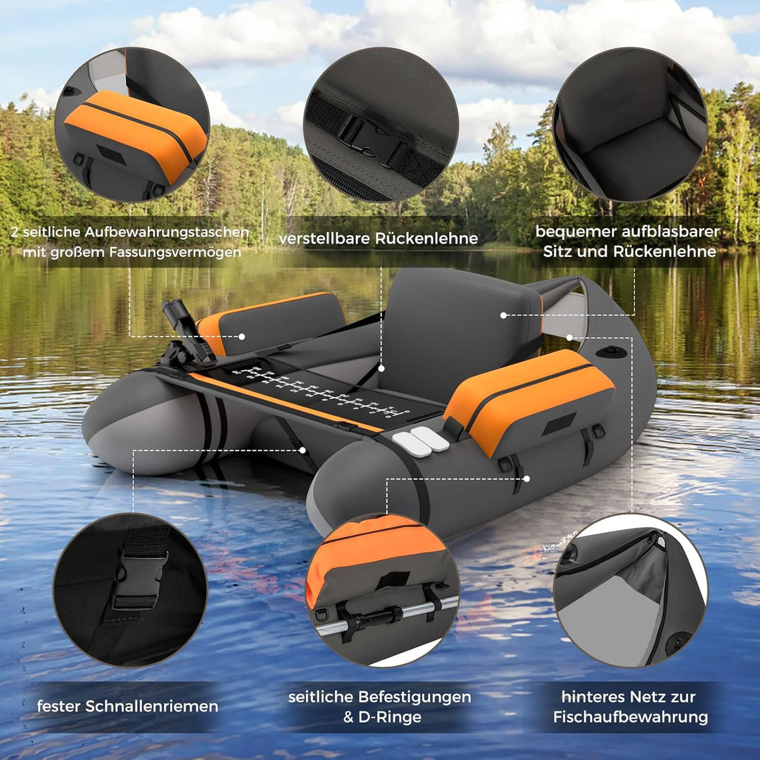 GOPLUS Bellyboot, Belly Boat bis 150 kg belastbar, aufblasbares Schlauchboot zum Angeln mit Alu Padd