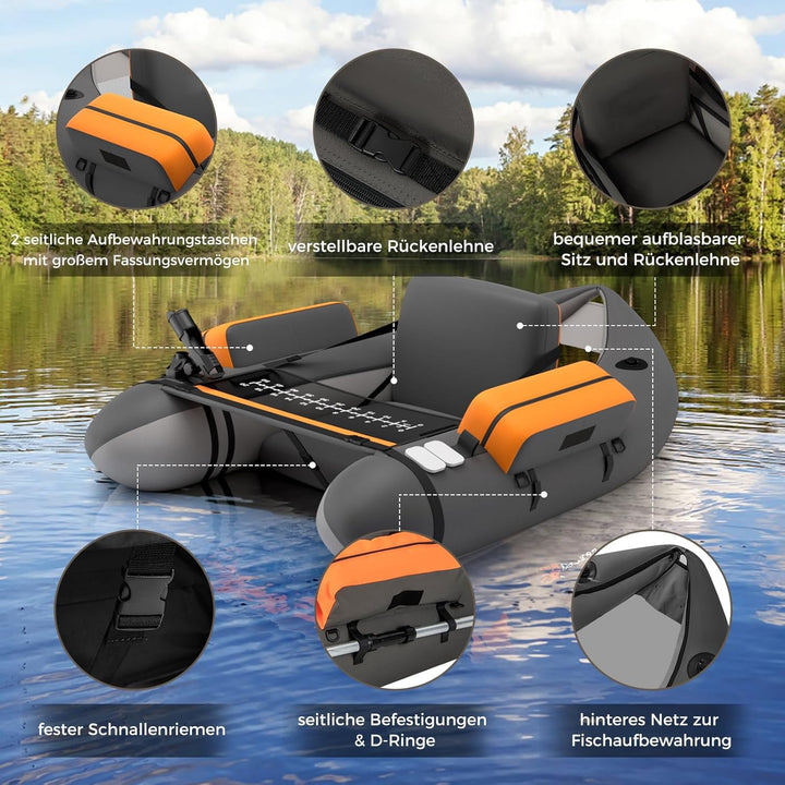 GOPLUS Bellyboot, Belly Boat bis 150 kg belastbar, aufblasbares Schlauchboot zum Angeln mit Alu Padd