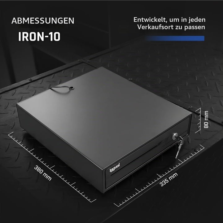 iggual - Geldkassette Abschliessbar IRON - 10 | Kassenschublade mit automatischer oder manueller Öff