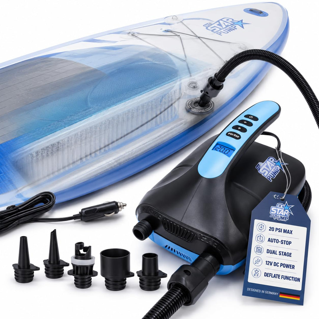 SkinStar elektrische SUP Board Pumpe Luftpumpe Kompressor Stand Up Paddle | Bis 20 PSI, automatische