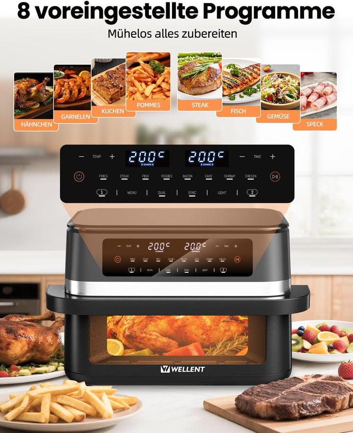12L Airfryer XXL 2950W - Dual Zone Heissluftfritteuse - Grosse 8-in-1-Heissluftfritteuse mit Match &