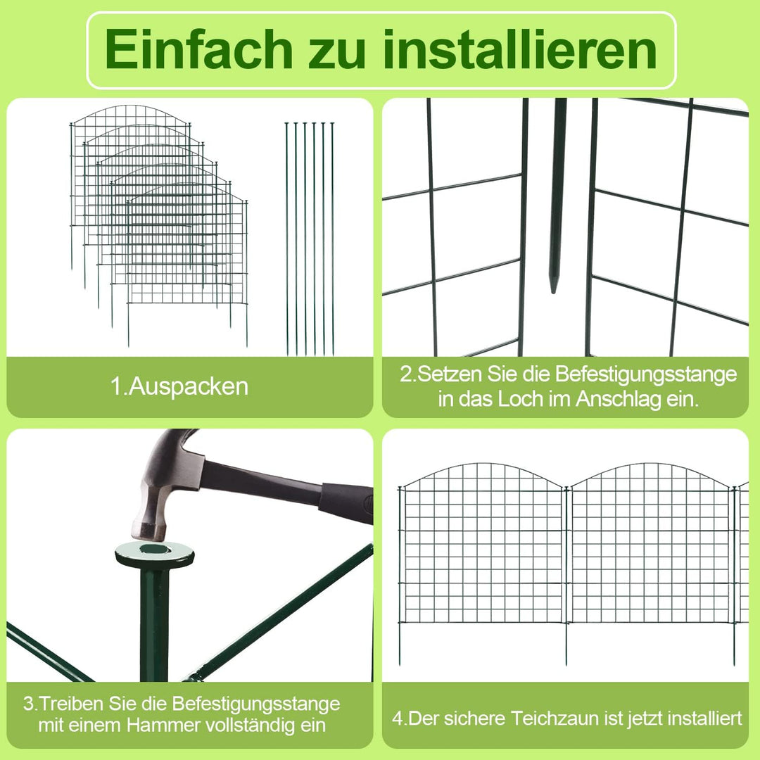 Yakimz Teichzaun, 11 Stück Set Gitterzaun Metallgitter, Teichzaun Steckzaun Metallzaun - 5 Zauneleme