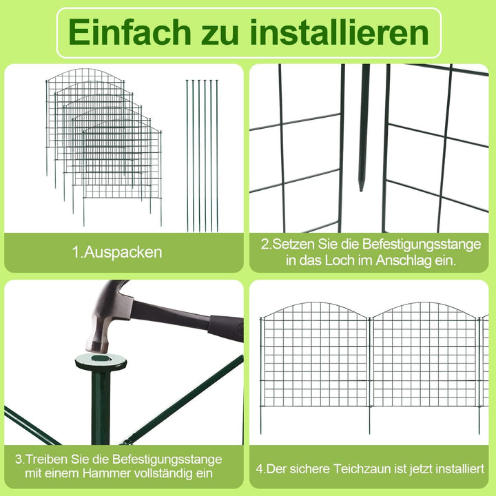 Yakimz Teichzaun, 11 Stück Set Gitterzaun Metallgitter, Teichzaun Steckzaun Metallzaun - 5 Zauneleme