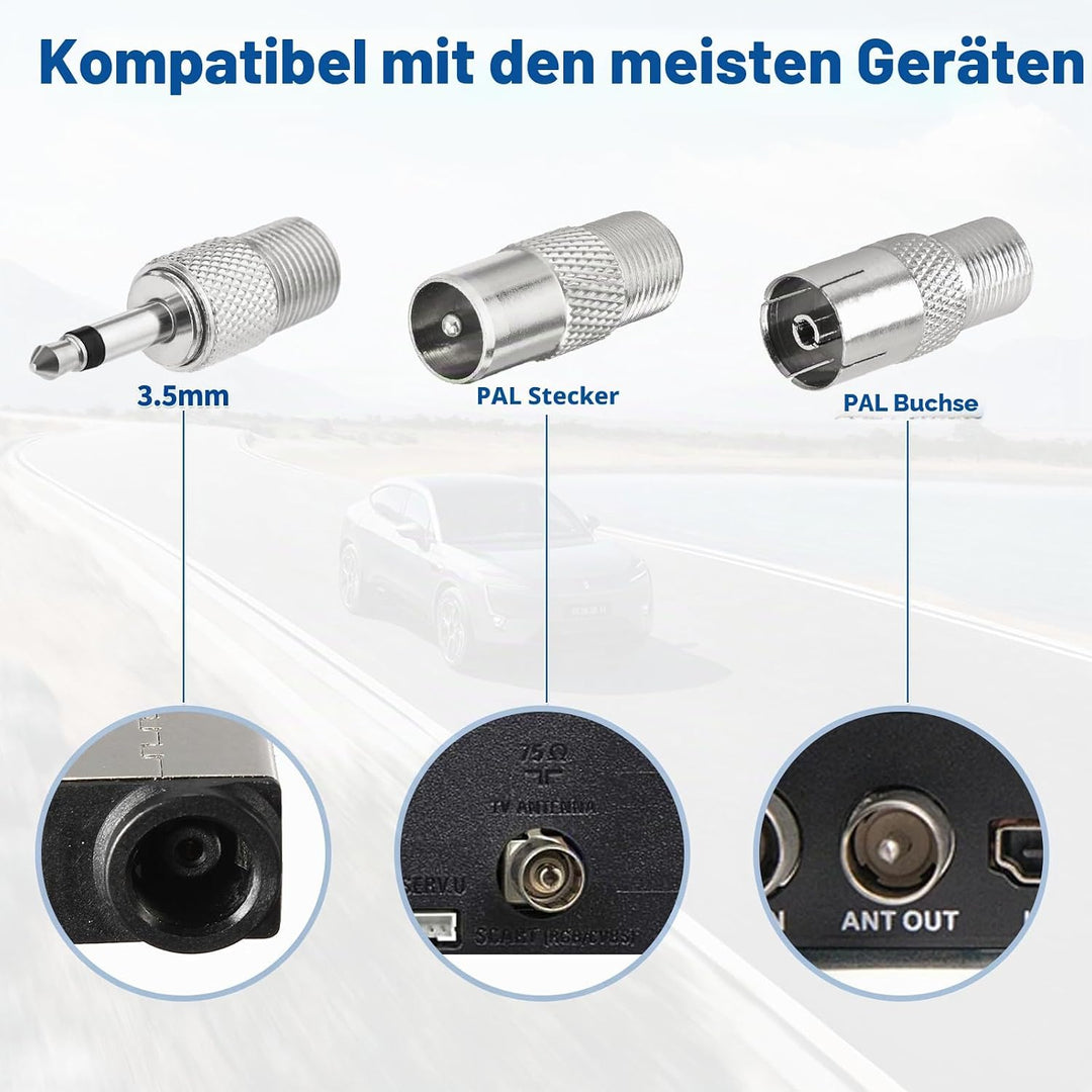 Superbat FM UKW Radio Antenne DAB Antenne mit Magnetfuss + 3m Verlängerungskabel +3 Verbinder für In
