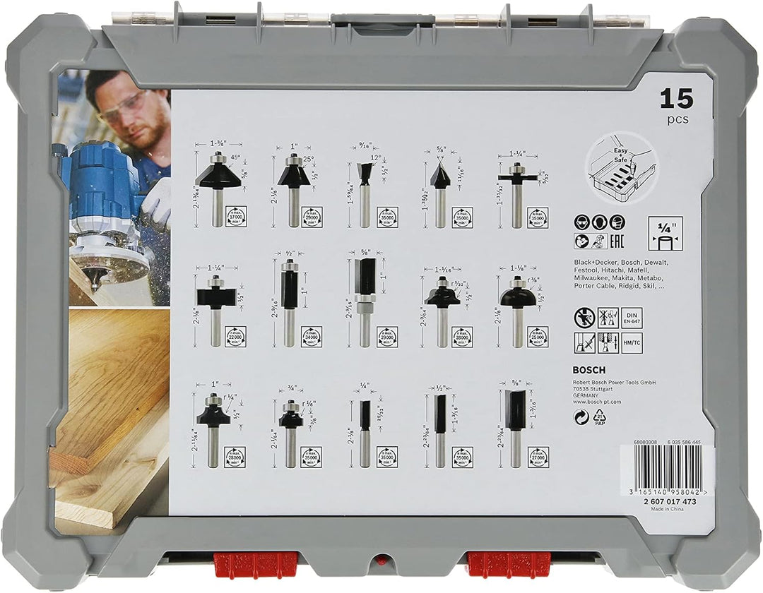 Bosch Professional 15tlg. Fräser Set Mixed (für Holz, für Oberfräsen mit 1/4 Zoll Schaft) 15 tlg. |