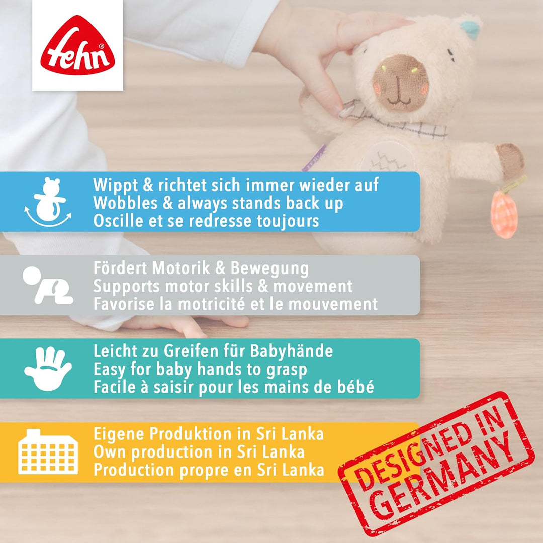Fehn Mini-Stehauf Capybara Clara – Lustiges Motorikspielzeug zum Greifen, Tasten, Fühlen und Stupsen