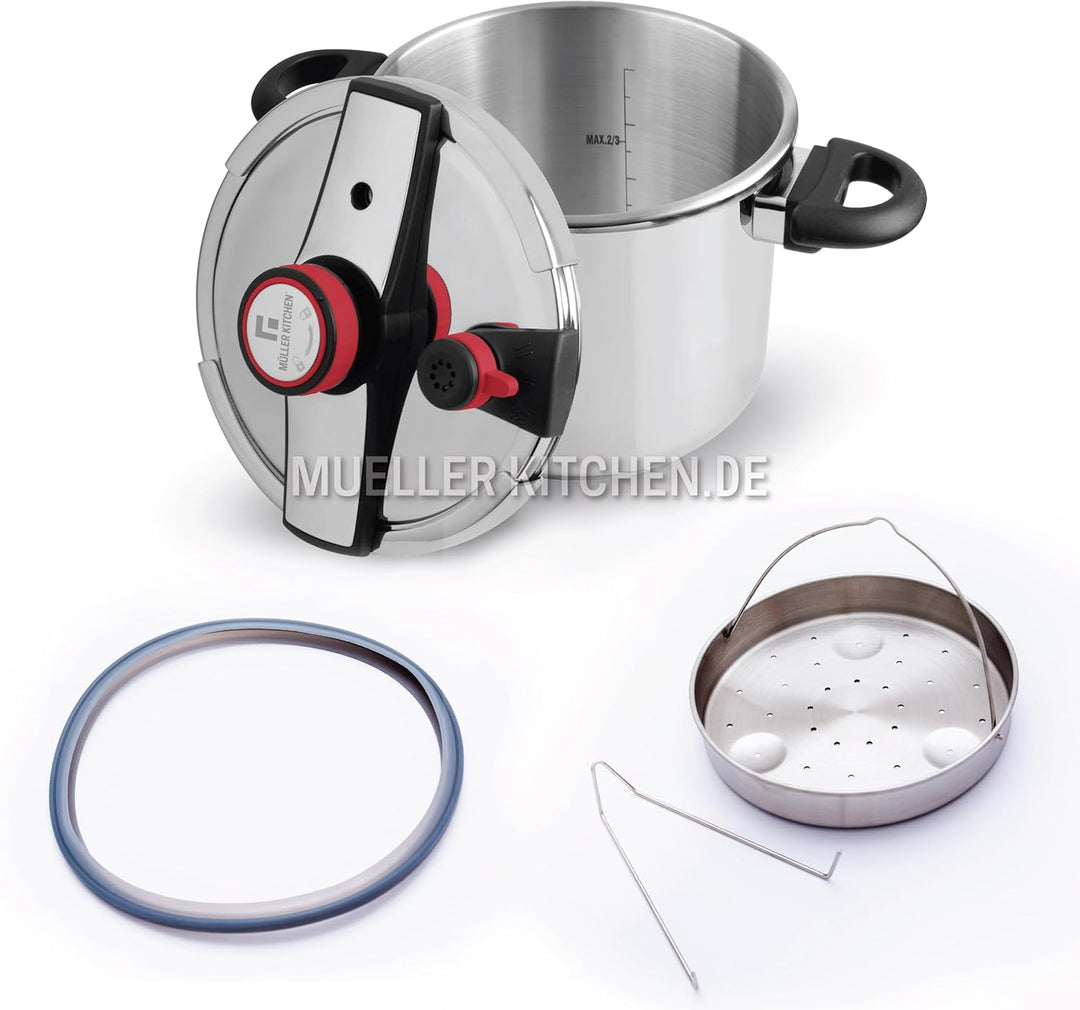 Muller Kitchen Schnellkochtopf (Edelstahl, Induktionsboden, Druckanzeige) (6 l) 6 Liter, 6 Liter