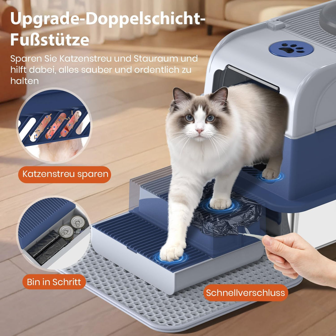 XXL Katzenklo Edelstahl mit Deckel, Cityflee Geschlossenes Katzenklo, Katzentoilette mit Deckel & Fr
