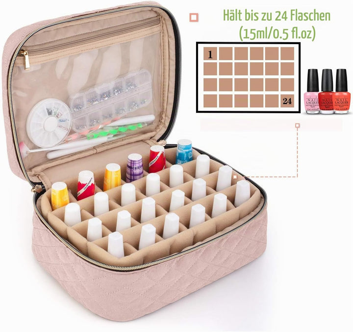 Yarwo Nagellack Tasche Organizer, Nagellack Aufbewahrungsbox für 24 Flaschen Nagellack (bis zu 15ml)