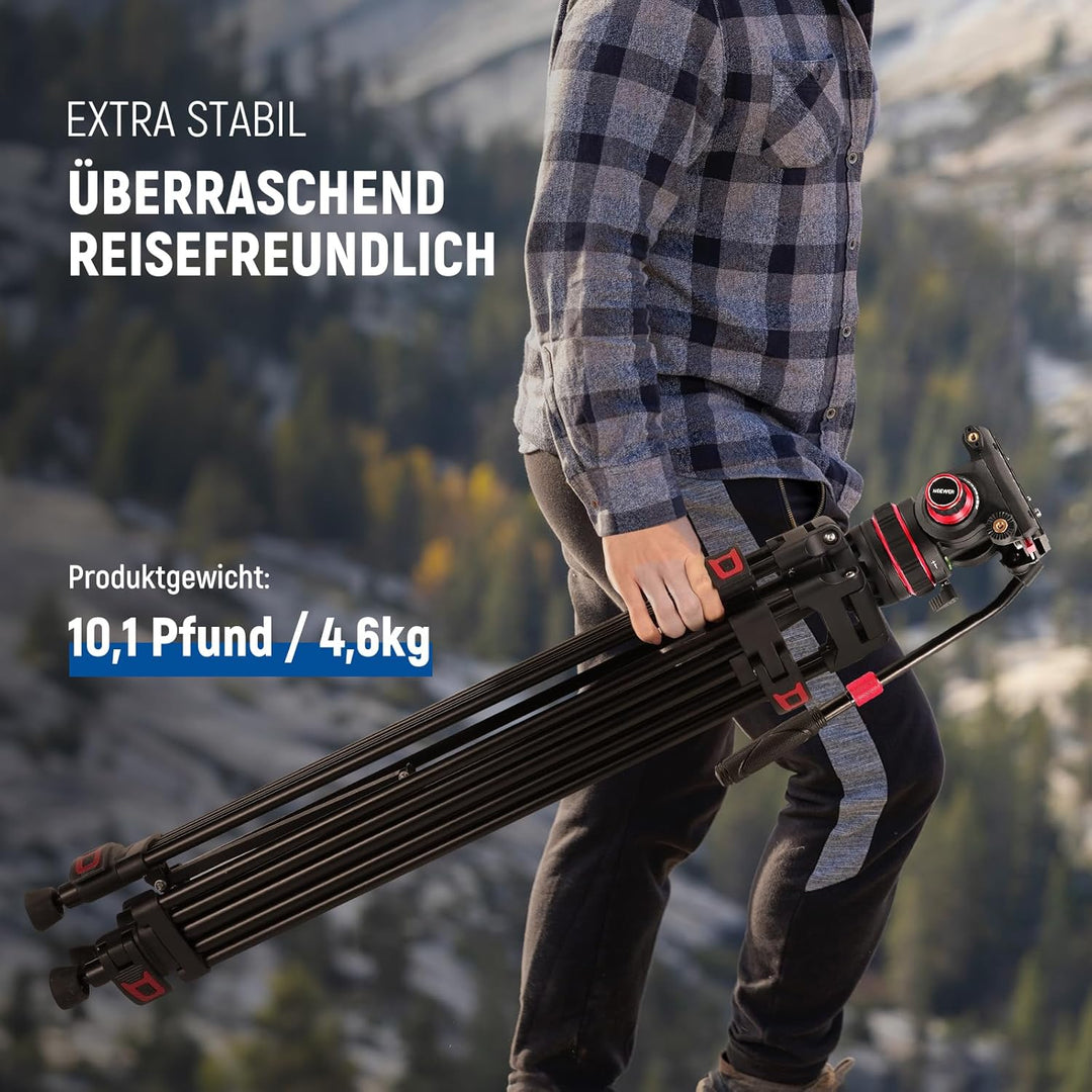 NEEWER 74" Pro Videostativ mit Einstellbarem Dämpfung Fluidkopf,Metall Dual Mode QR Platte,kompatibe