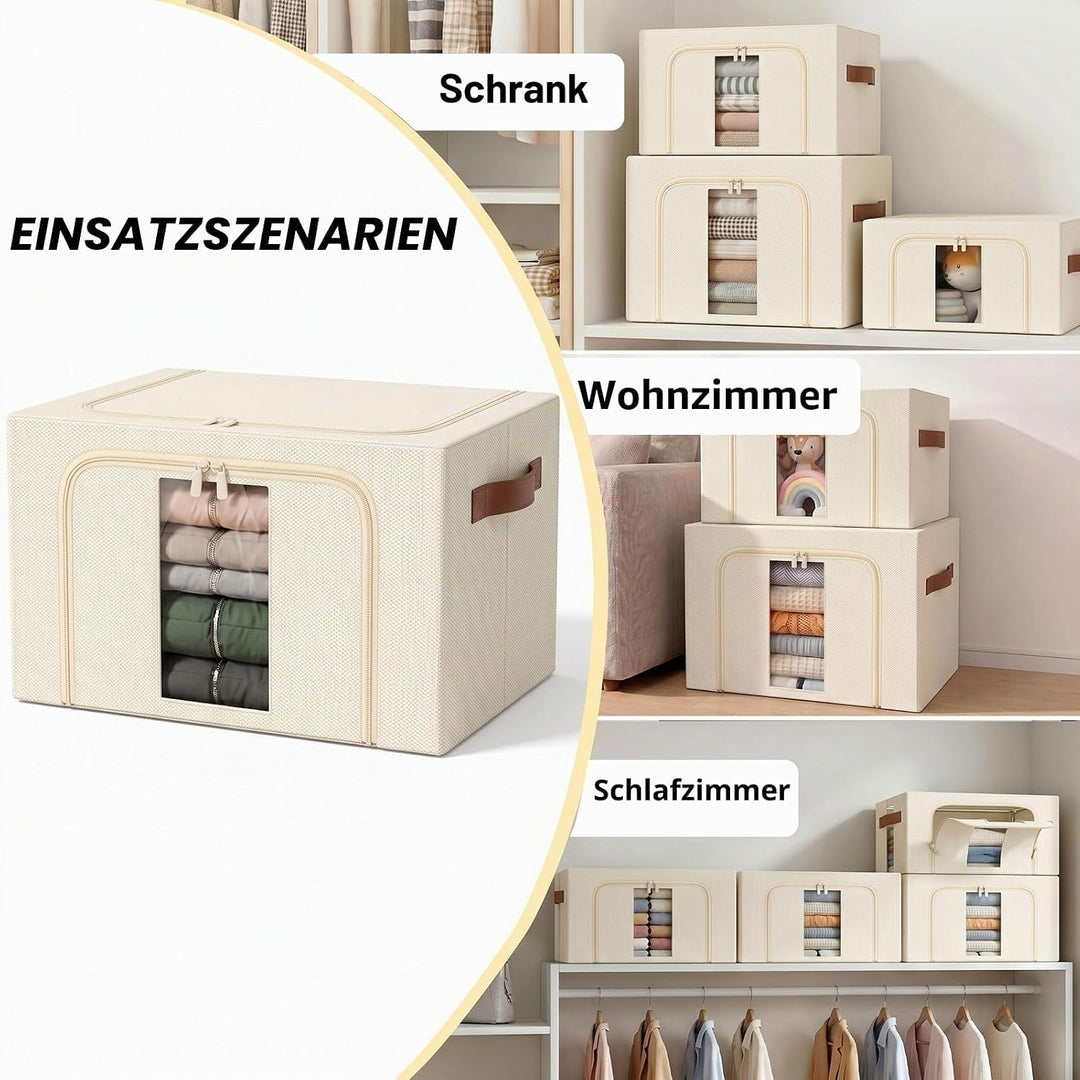 Kleidung Aufbewahrungstasche Faltbar Metallrahmen: Stapelbare 2x24L | Aufbewahrungsbox mit Deckel fü