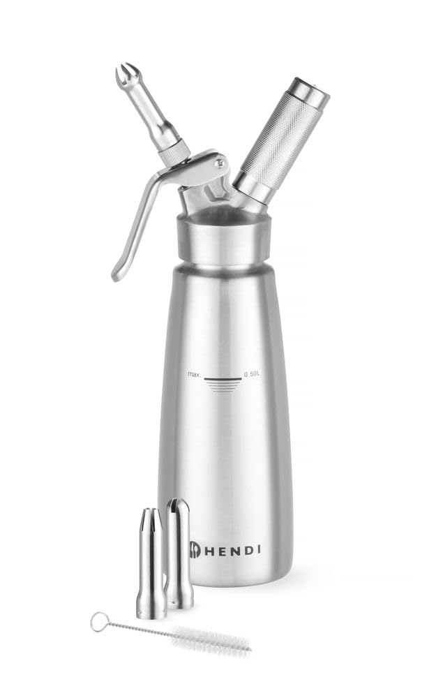 HENDI Sahnespender, Inklusive Set aus 3 Edelstahl Spritztüllen und Reinigungsbürste, Sahne-Mousses-D