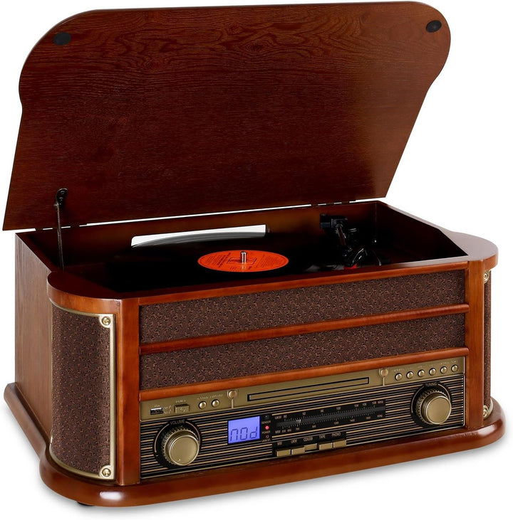 Auna Plattenspieler mit Lautsprecher, Retro mit Bluetooth und 3 Geschwindigkeiten, Schallplattenspie